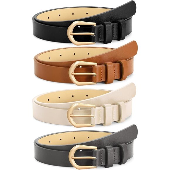 4 Pack Women's Thin Leather Belt Waist Belts  Jeans Dress with Gold Buckle 5 - Picture 1 of 6